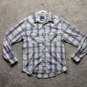 Wrangler Mens Medium Pearl Snap Long Sleeve Blue Plaid Shirt Button Down MVG253M